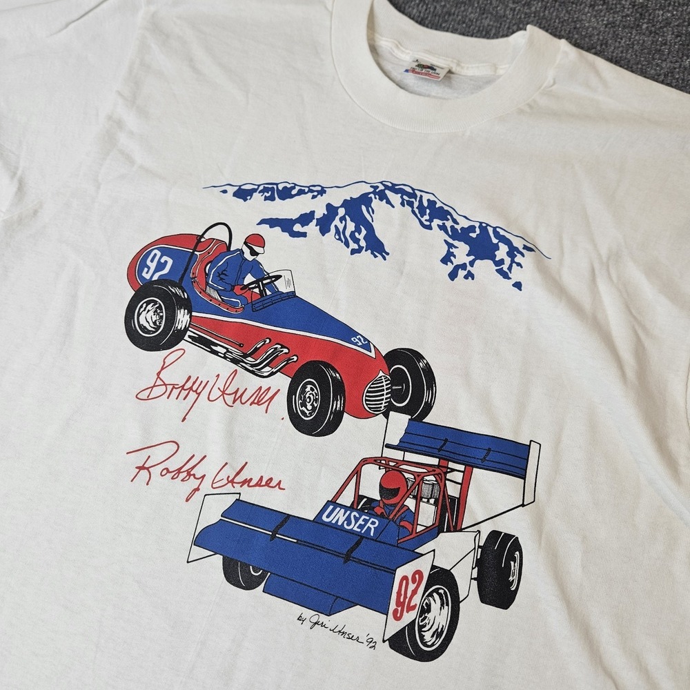 VTG Single Stitch Al Unser Bobby Unser Tshirt Fruit Loom‎ Stock Car Size Large
